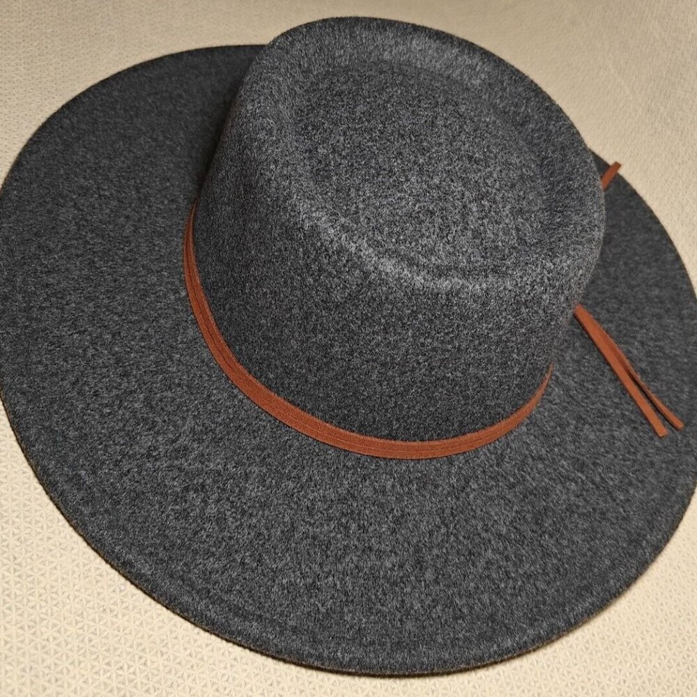 Fashion Nova Imported Banded Full Brim Hat Charcoal Adjustable Inner Sizing
